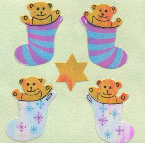 Pack of Pearlie Stickers - Bear In Stocking