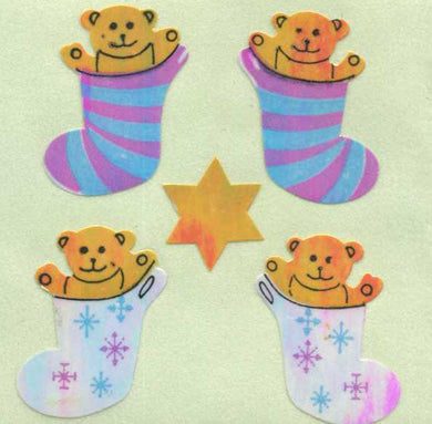 Roll of Pearlie Stickers - Bear In Stocking