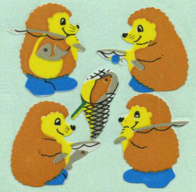 Roll of Paper Stickers - Fishing Hedgehogs