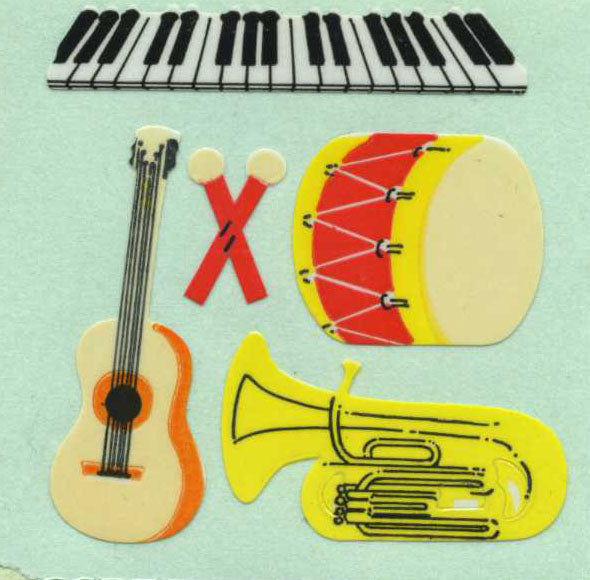 Roll of Paper Stickers - Drum, Piano and Guitar