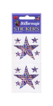 Load image into Gallery viewer, Pack of Prismatic Stickers - 5 Purple Stars