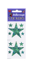 Load image into Gallery viewer, Pack of Prismatic Stickers - 5 Green Stars