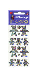 Pack of Prismatic Stickers - 5 Silver Teddies