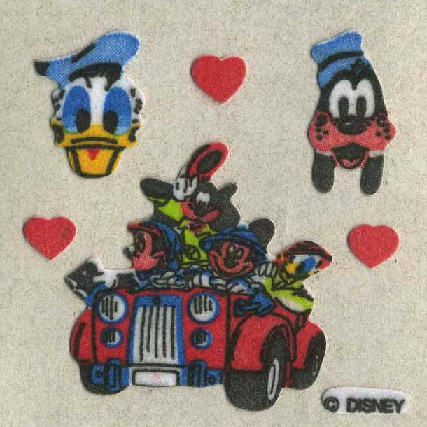 Roll of Furrie Stickers - Mickey and Friends in Car